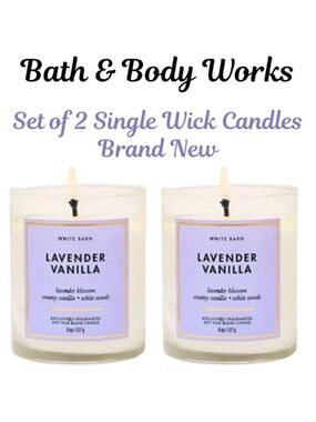 Bath & Body Works - Two Lavender Vanilla Single Wick Candles - Lavender Vanilla
